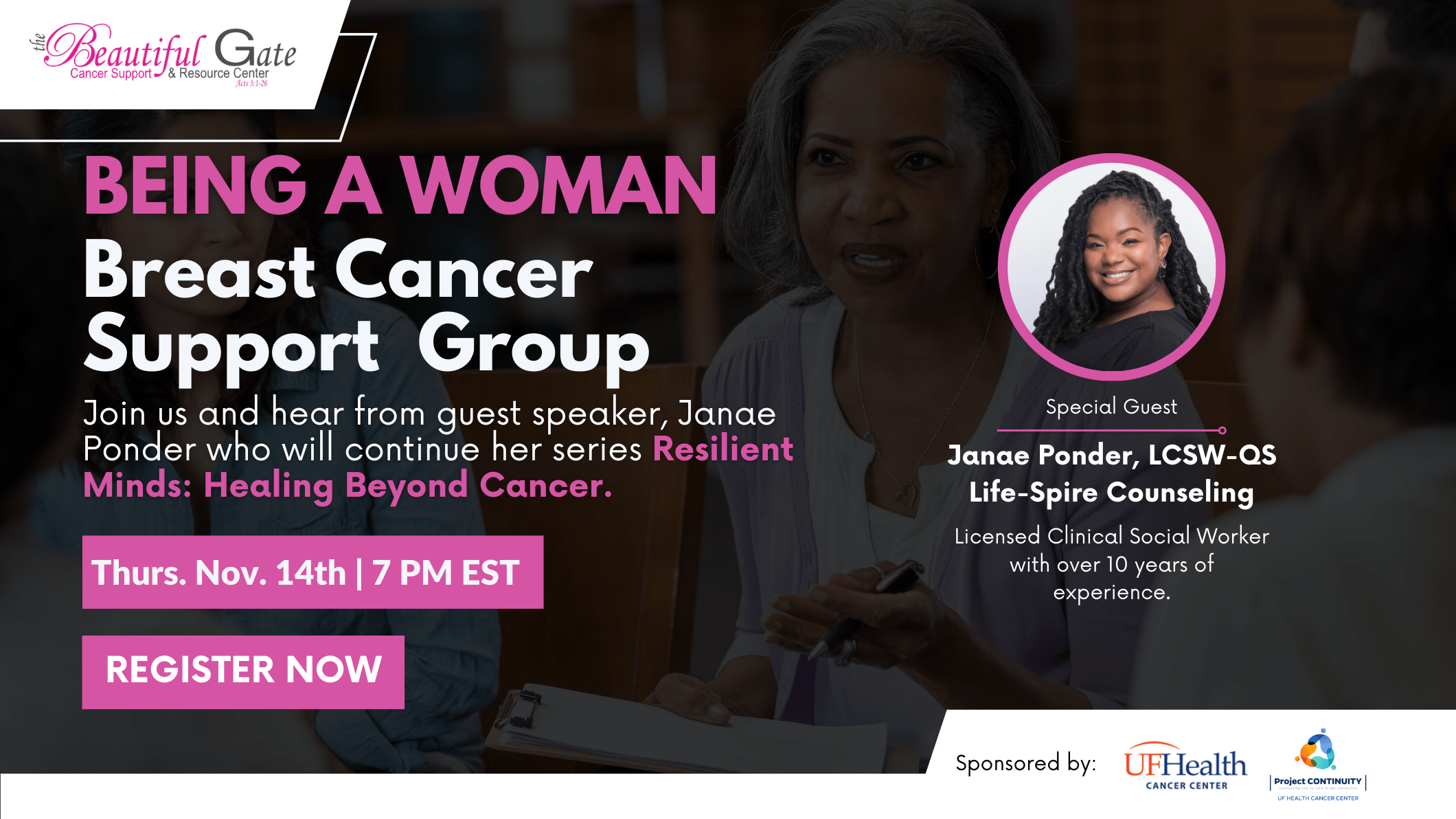 Being A Woman Online Breast Cancer Support Group with Janae Ponder.