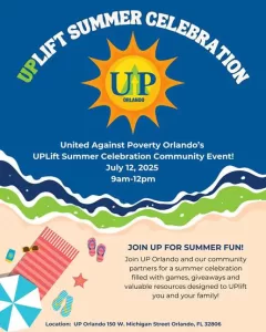 UPLift Summer Celebration Flyer from United Against Poverty Orlando