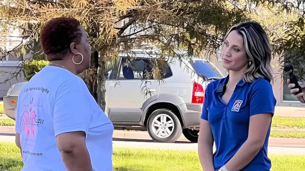 Click Orlando News 6 Interview between Emily McLeod and Pamela Burnett outside in Eatonville, FL